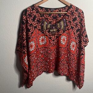 XOXO Junior’s Red Flowy Mixed Print Batwing Blouse Size Medium